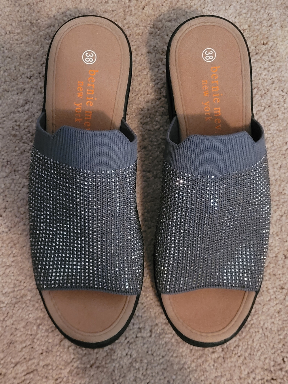bernie mev. Blue/Gray Crystal Slide Wedge Sandals